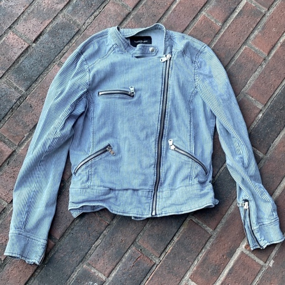 Banana Republic striped moto jean jacket